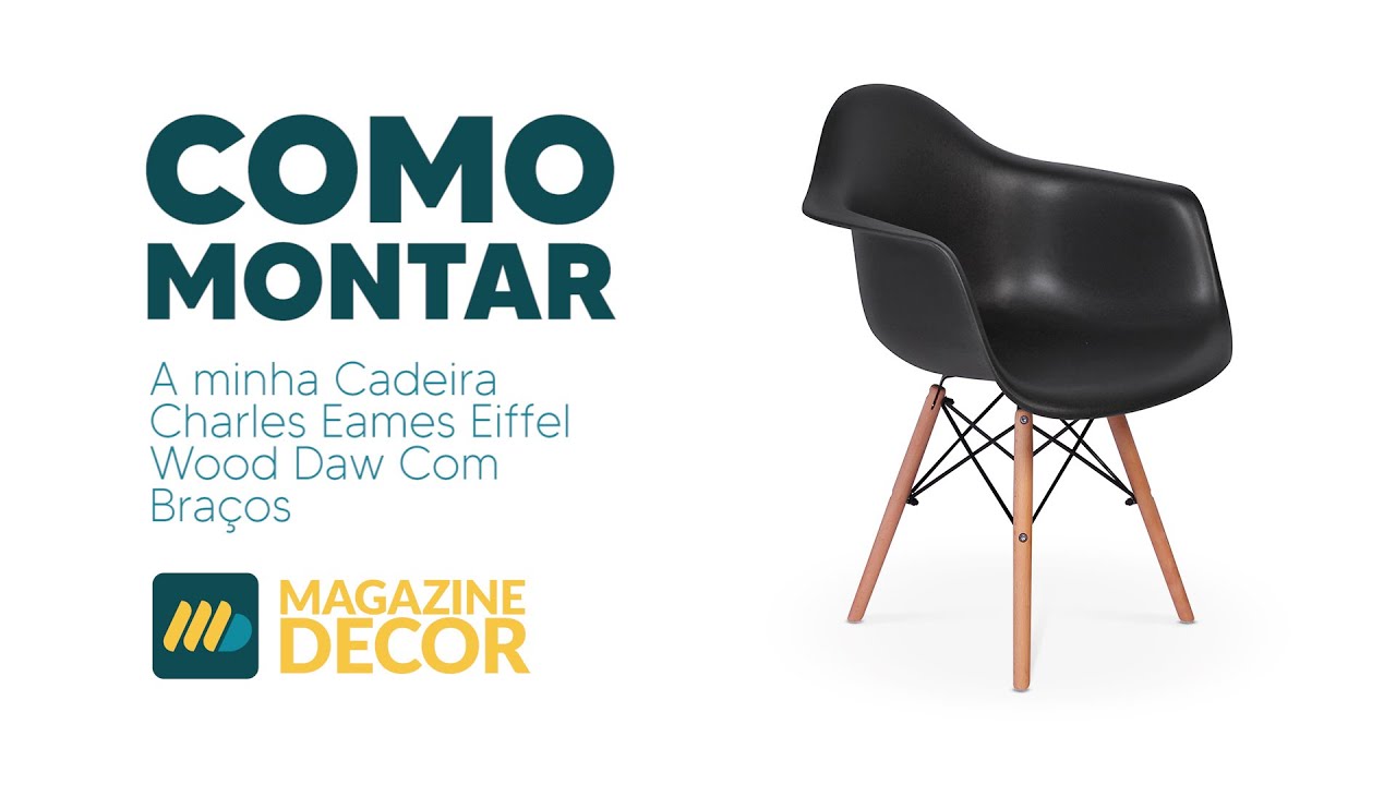 Montagem Cadeira Charles Eames Eiffel Wood Com Braços - Magazine Decor