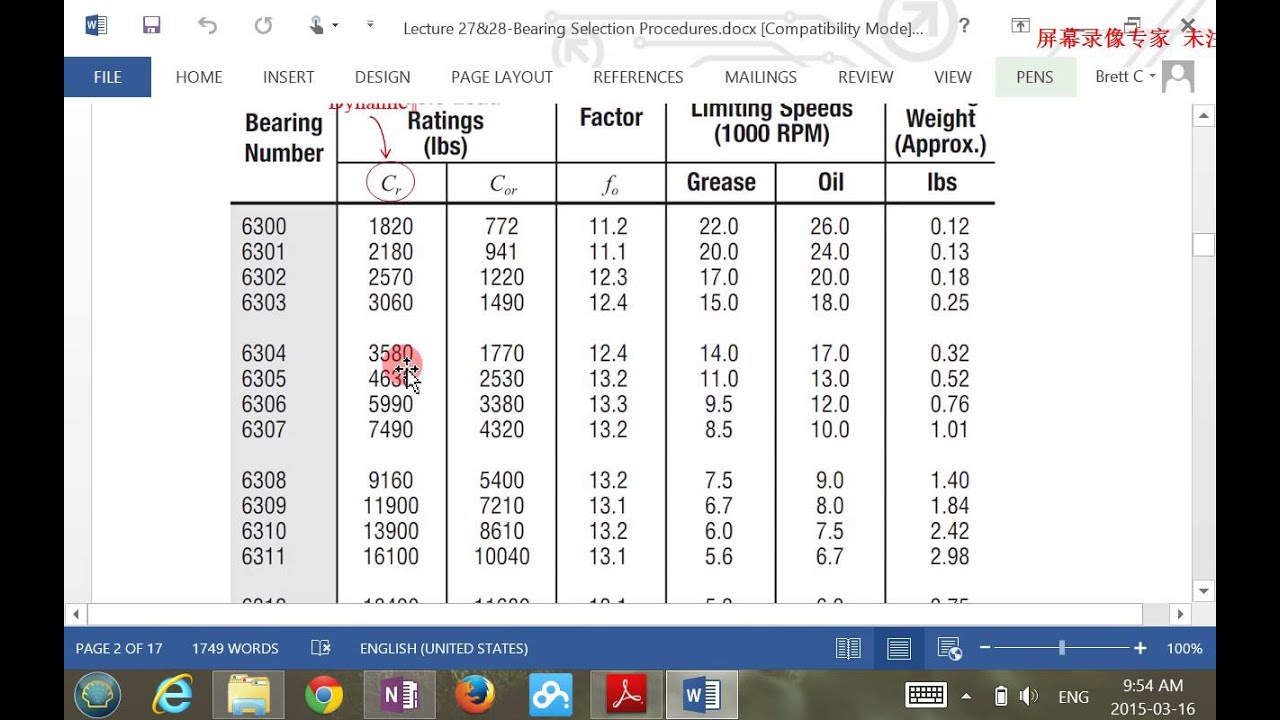 2014W ENGR380 Lecture27 Selection Procedures of Bearings
