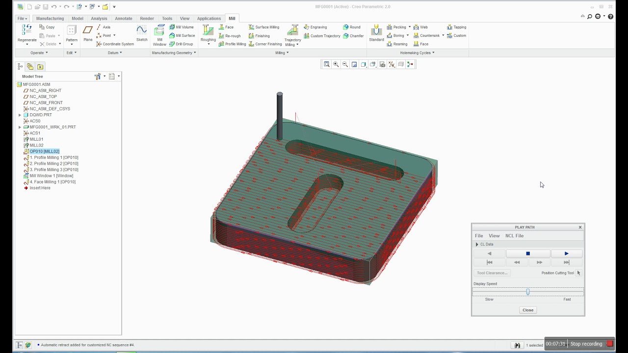 How to performe face mill and profile mill operation in creo