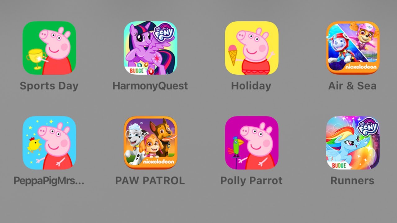 Свинка Пеппа, Щенячий патруль, MLP на английском языке: My Little Pony Harmony Quest, Rainbow Run...