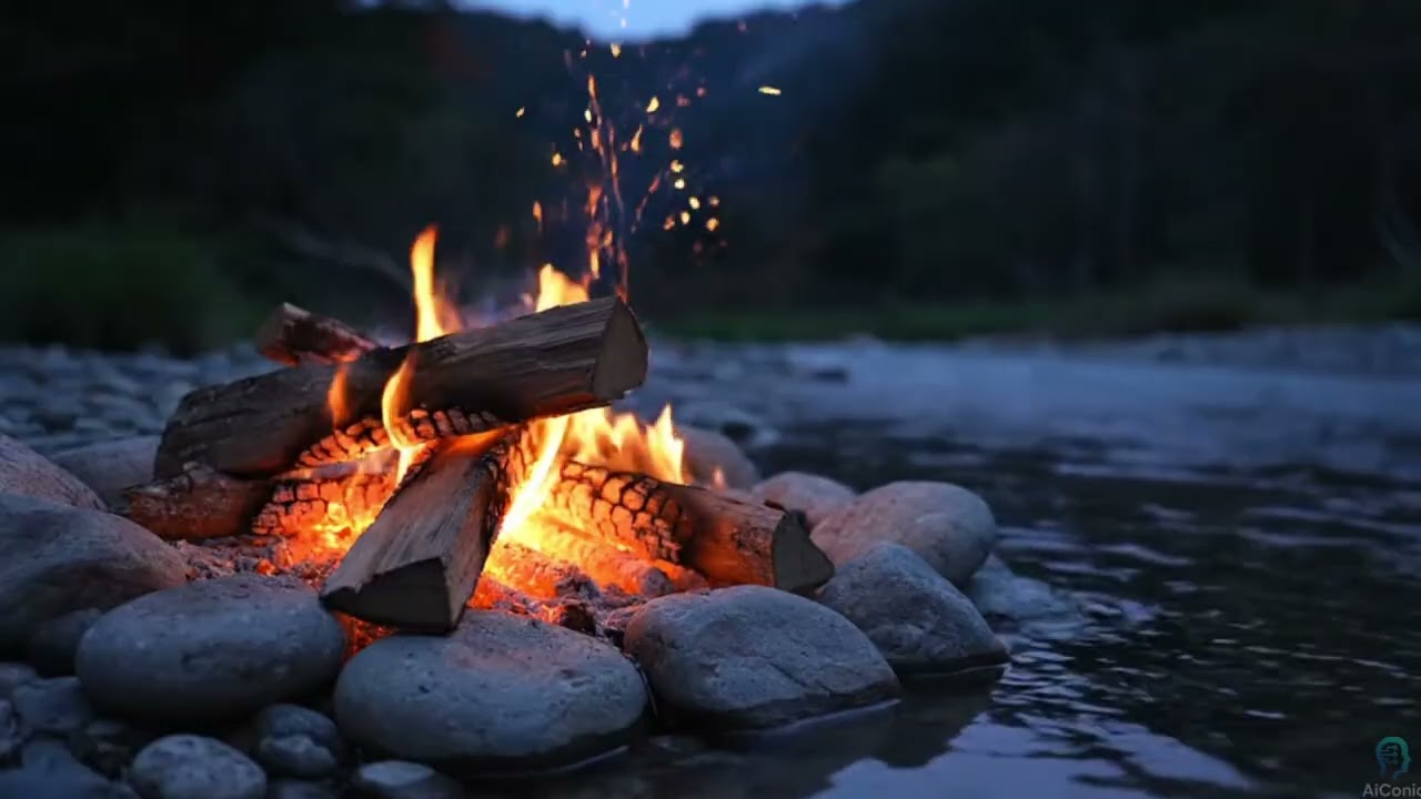 Campfire by the River ASMR | Relaxing Fire & Water Sounds