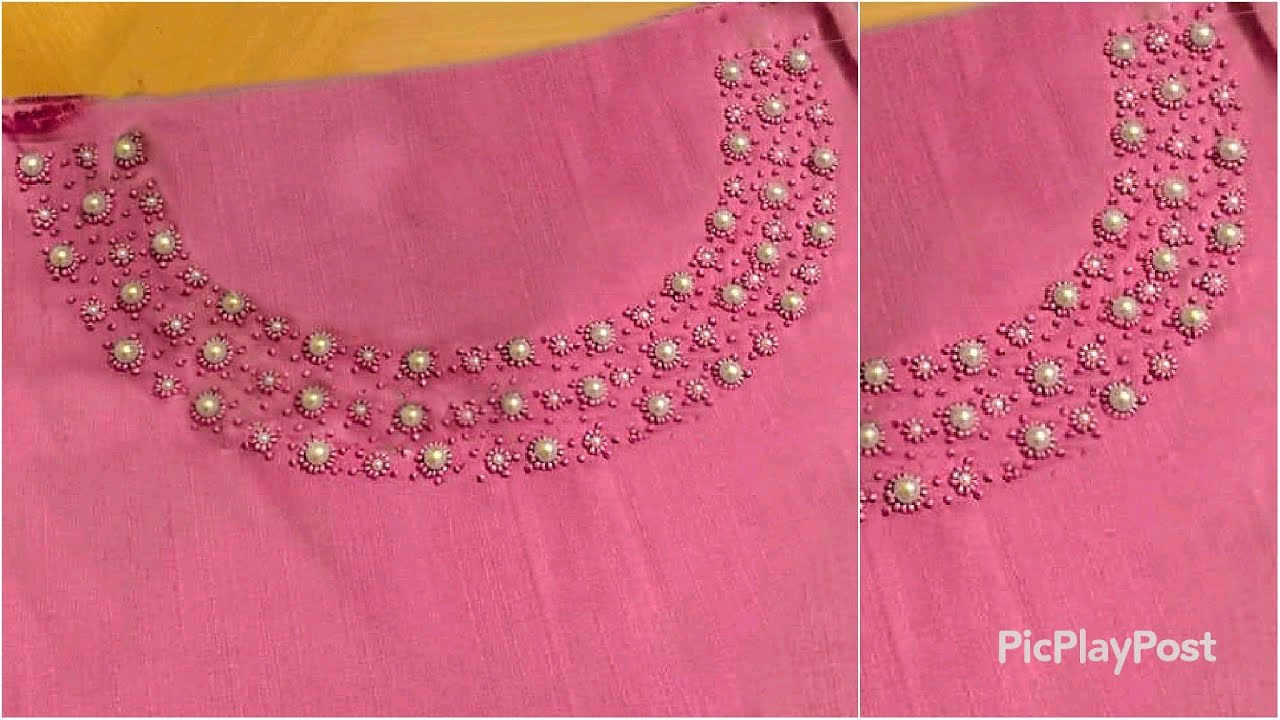 Easy bead embroiery Neck&Sleeve design|simple beadwork|Hand embroidery|passion in fashion