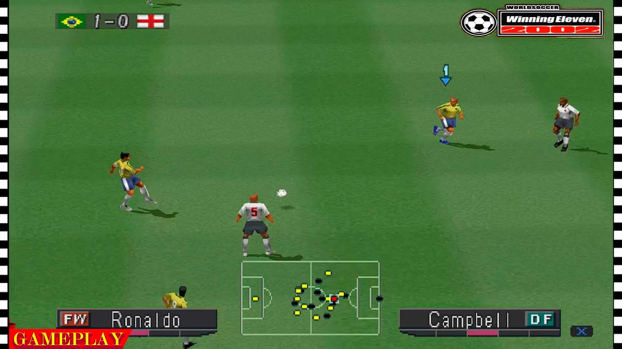 Sony Playstation 1 Gameplay: Winning Eleven 2002 (Brasil vs Inglaterra) 1080p 60fps mejores gráficos
