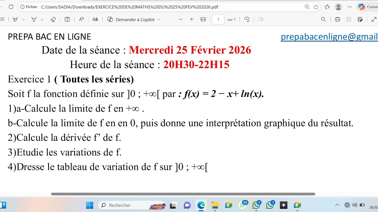 ÉTUDE DE FONCTION TYPE BAC 2026