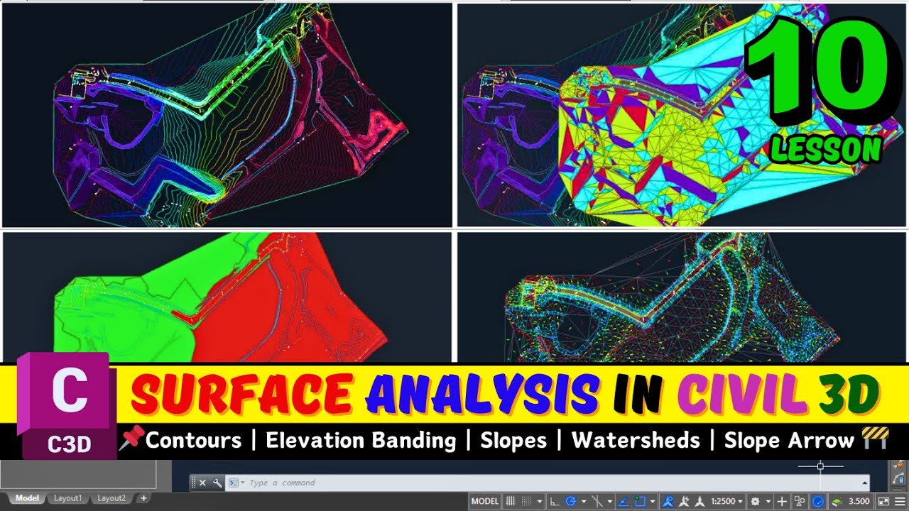 Surface Analysis in Civil 3D | Contours Elevation Banding Directions Slopes  Watersheds | Lesson 10