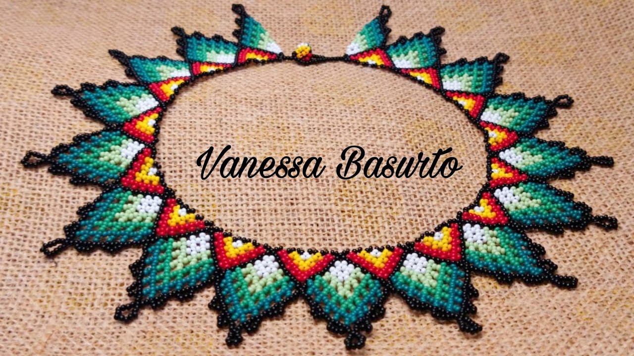 COLLAR ESTILO HUICHOL EN DEGRADADO DE COLORES DE CHAQUIRAS/MOSTACILLLAS (PASO A PASO)