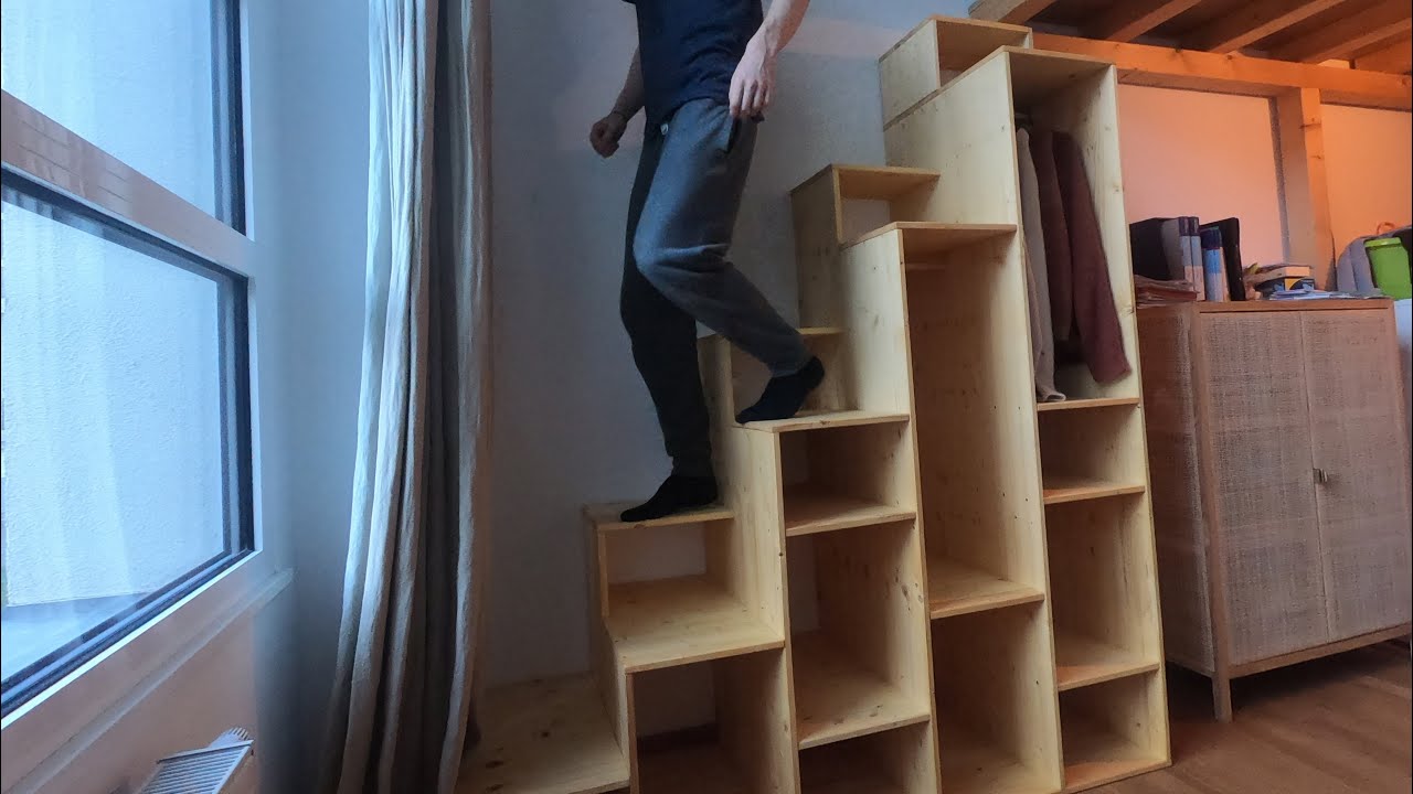 Hochbett Treppe mit Regal bauen / loft bed stairs shelf