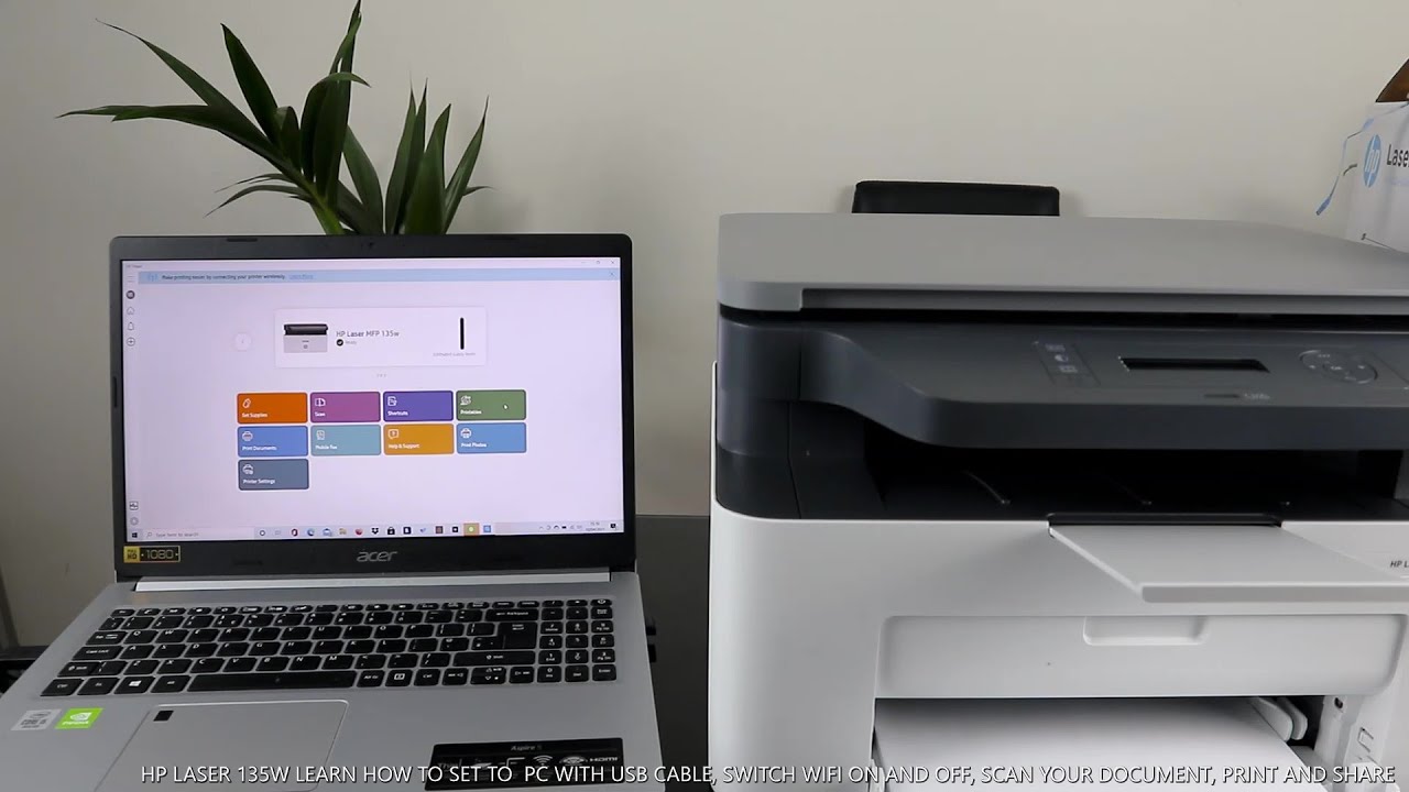 Как подключить HP Laserjet 135W к ПК с помощью USB-кабеля, отсканировать документ, распечатать ег...