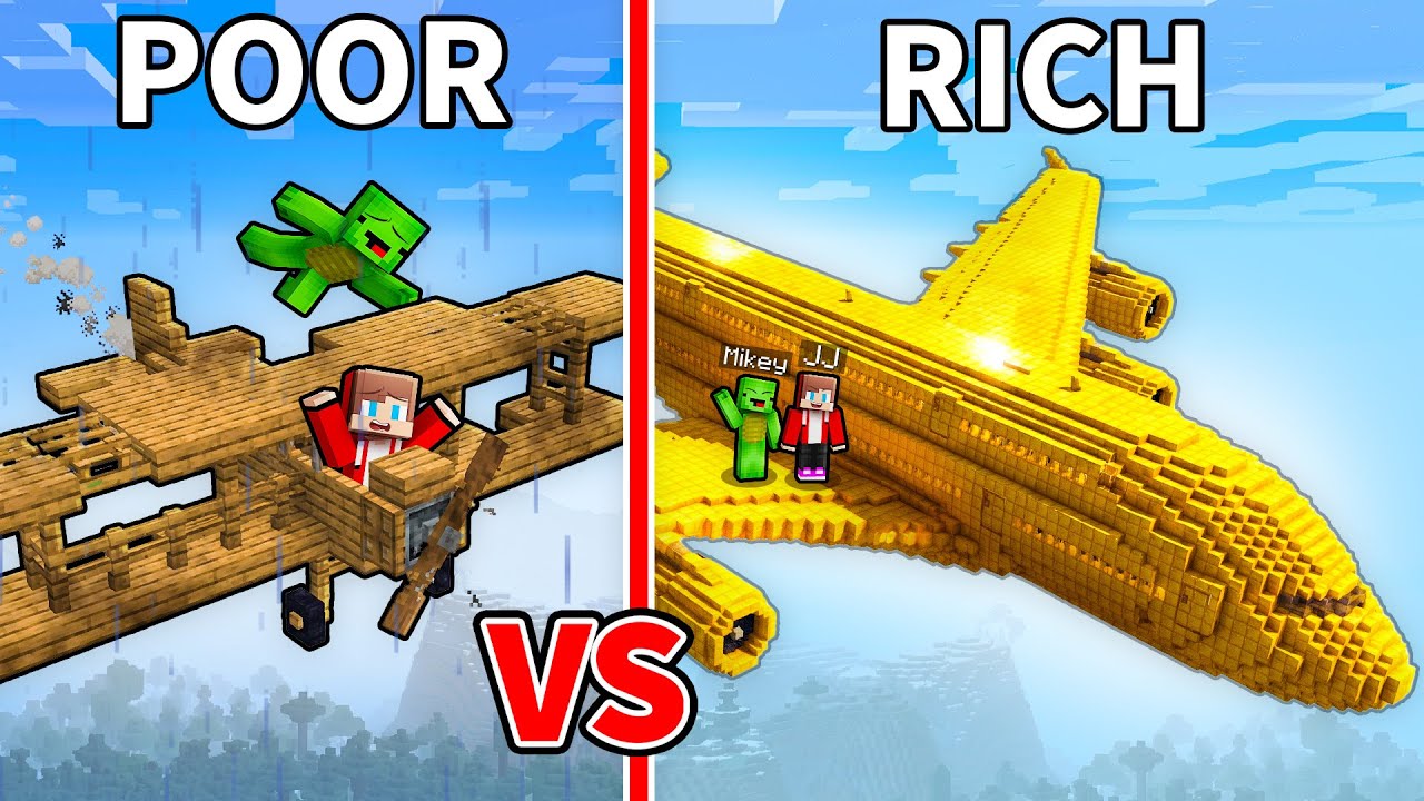 JJ and Mikey: From POOR To RICH Airplane in Minecraft - Maizen