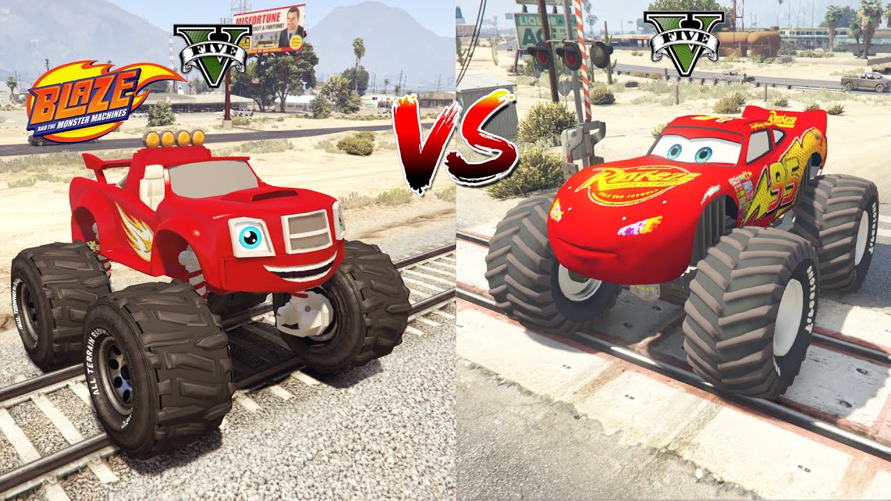 Can Monster Truck Blaze vs Monster McQueen Truck Stop The Train in GTA 5?