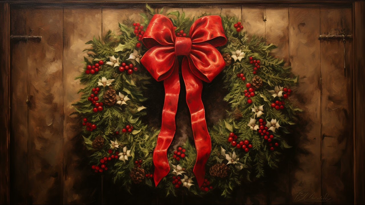 Frame TV Art Screensaver Wallpaper | Christmas Wreath Vintage Painting