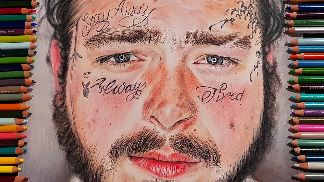 Photorealistic Drawing of POST MALONE! Colored Pencil Portrait - How To Draw Process - Realism Art