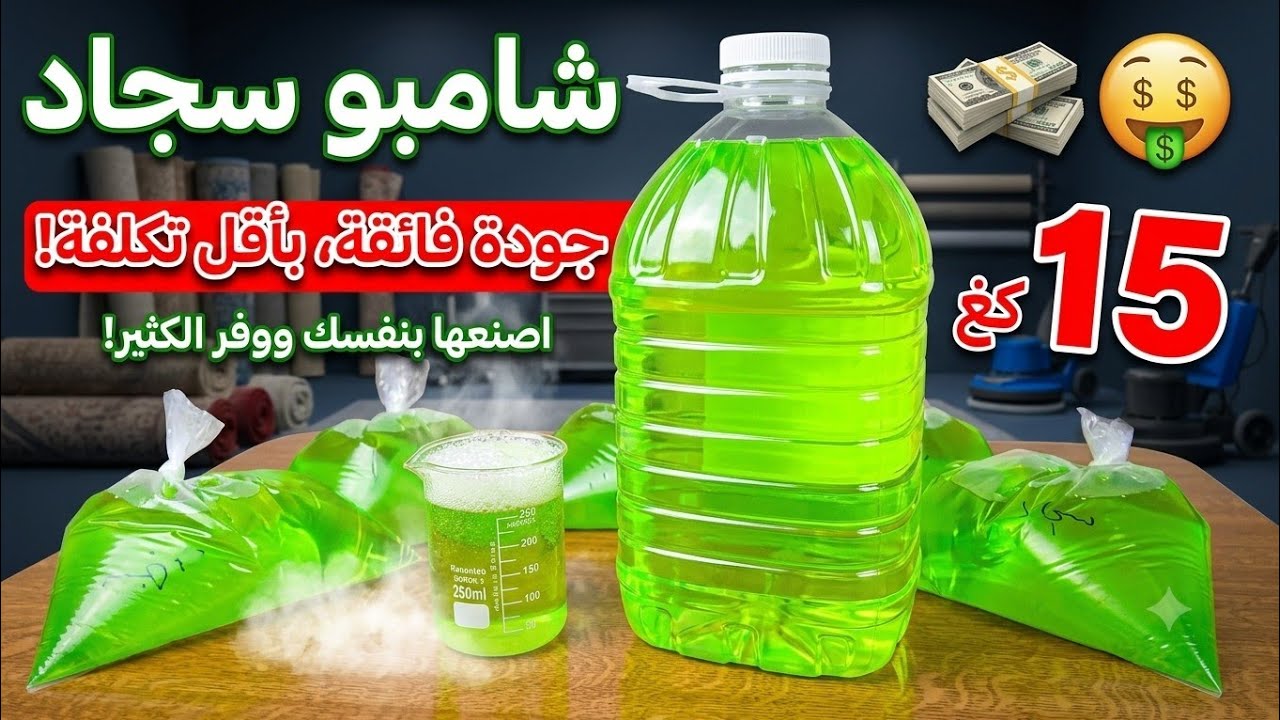 طريقة صنع 15 كغ شامبو سجاد بجودة عالية وتكلفة منخفضة | مع شرح كل مادة مستخدمة بالتفصيل 💵💸