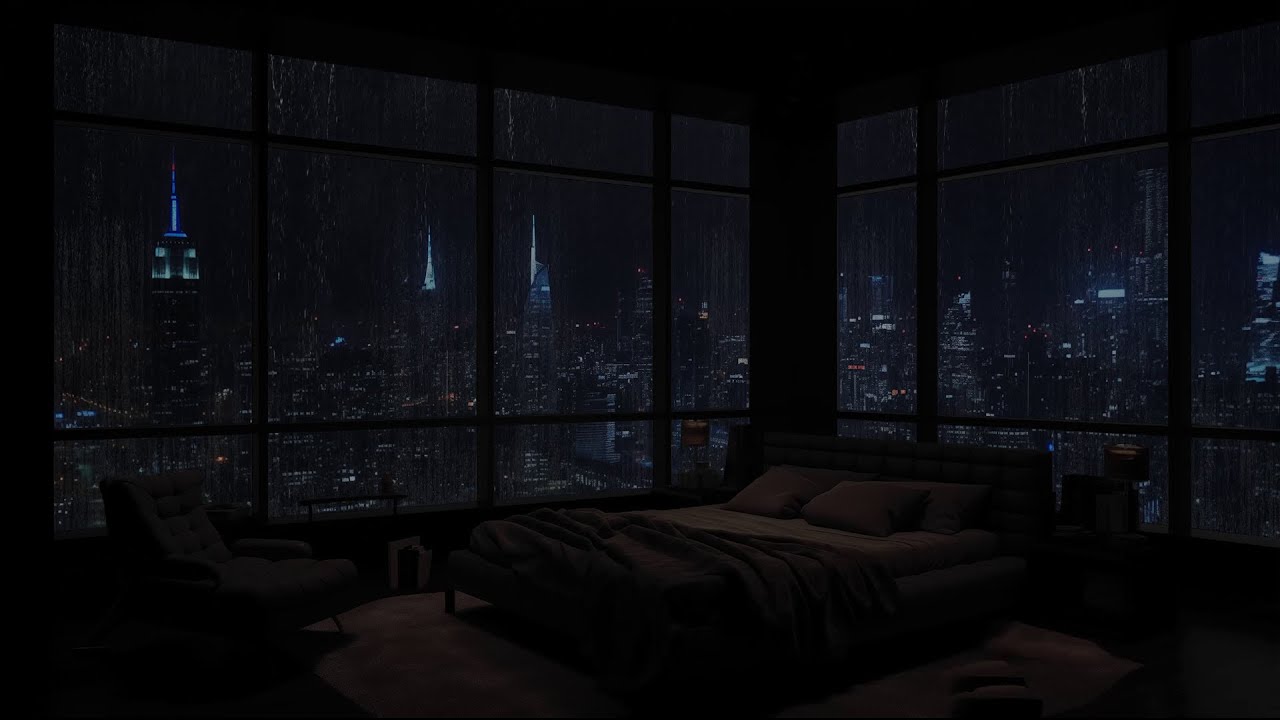 都会の雨の夜: 雨の音はリラックスに役立ちます - ストレスと疲労を軽減します