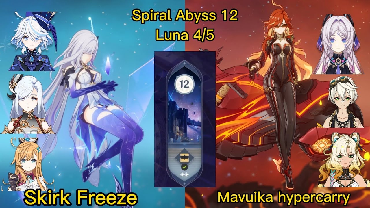 Spiral Abyss Genshin impact Luna 4/5 | C0 Skirk Freeze & C0 Mavuika Hypercarry | Floor 12 9 stars