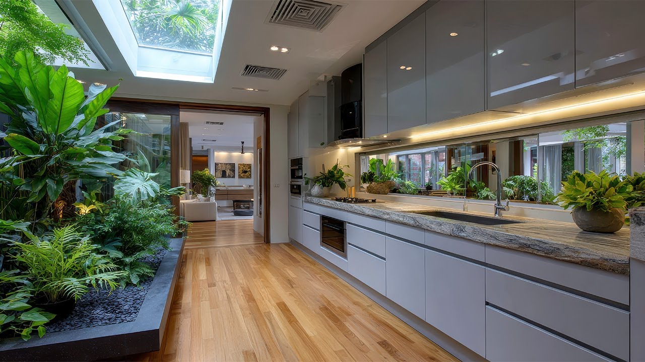 2025 Most Popular Concept of Modern Minimalist Kitchen Design with Indoor Garden