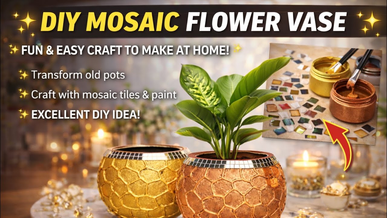 Diy. Mosaic flower vase makeing 