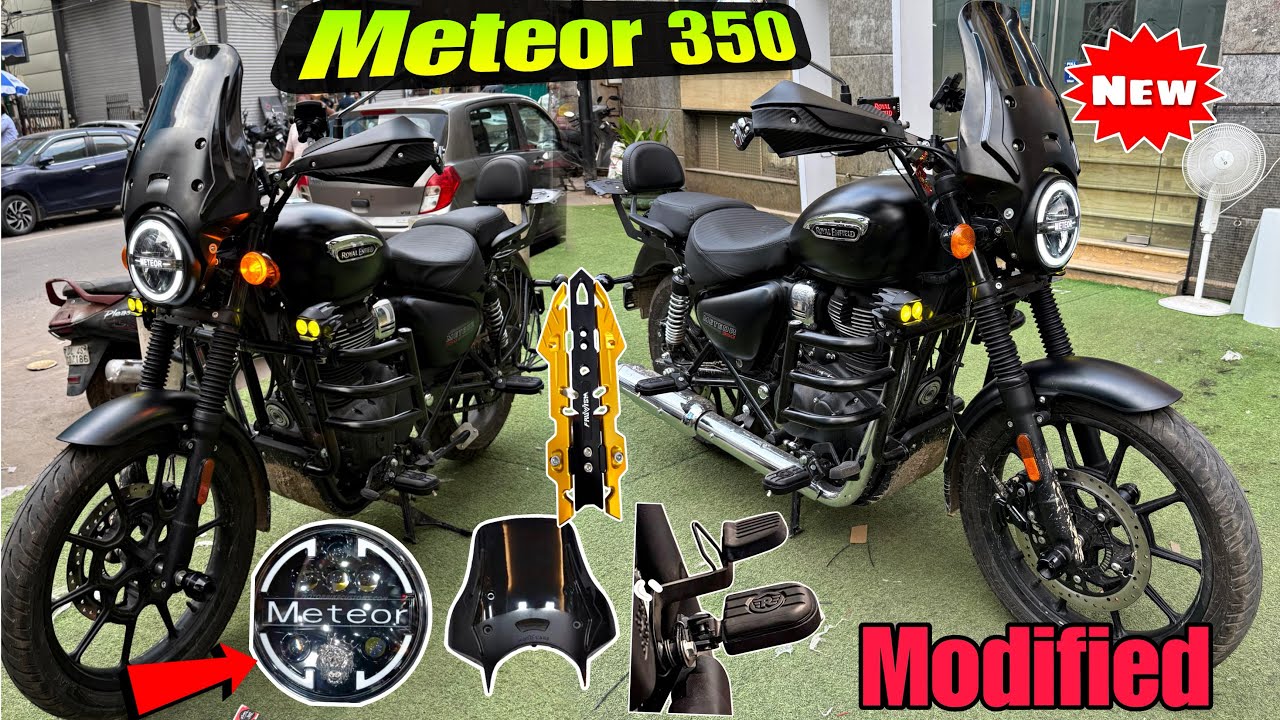 meteor 350 stellar black modified | Royal Enfield Meteor 350 Modifications | Skd bike world
