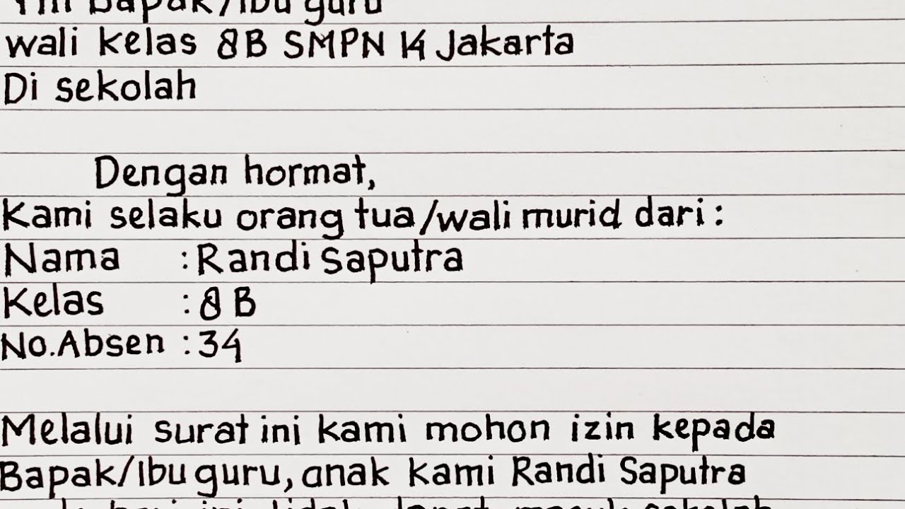 Contoh surat izin tidak masuk sekolah (ada acara keluarga)