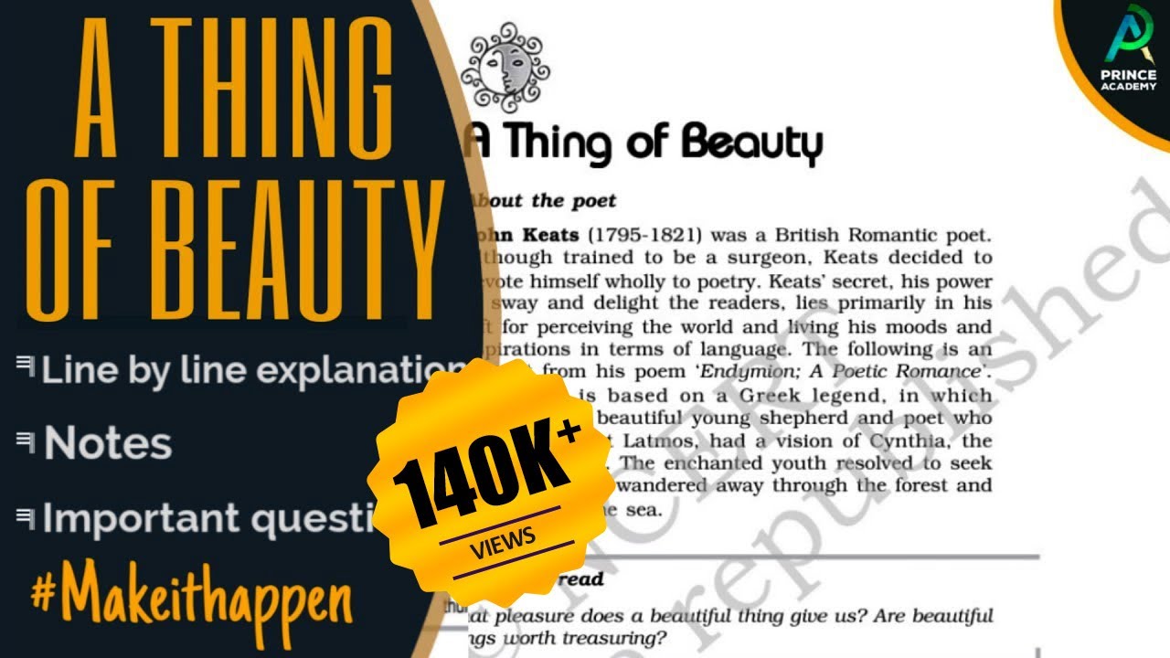 A Thing Of Beauty (Line By Line Explanation) By John Keats | Prince Academy | Flamingo Class 12