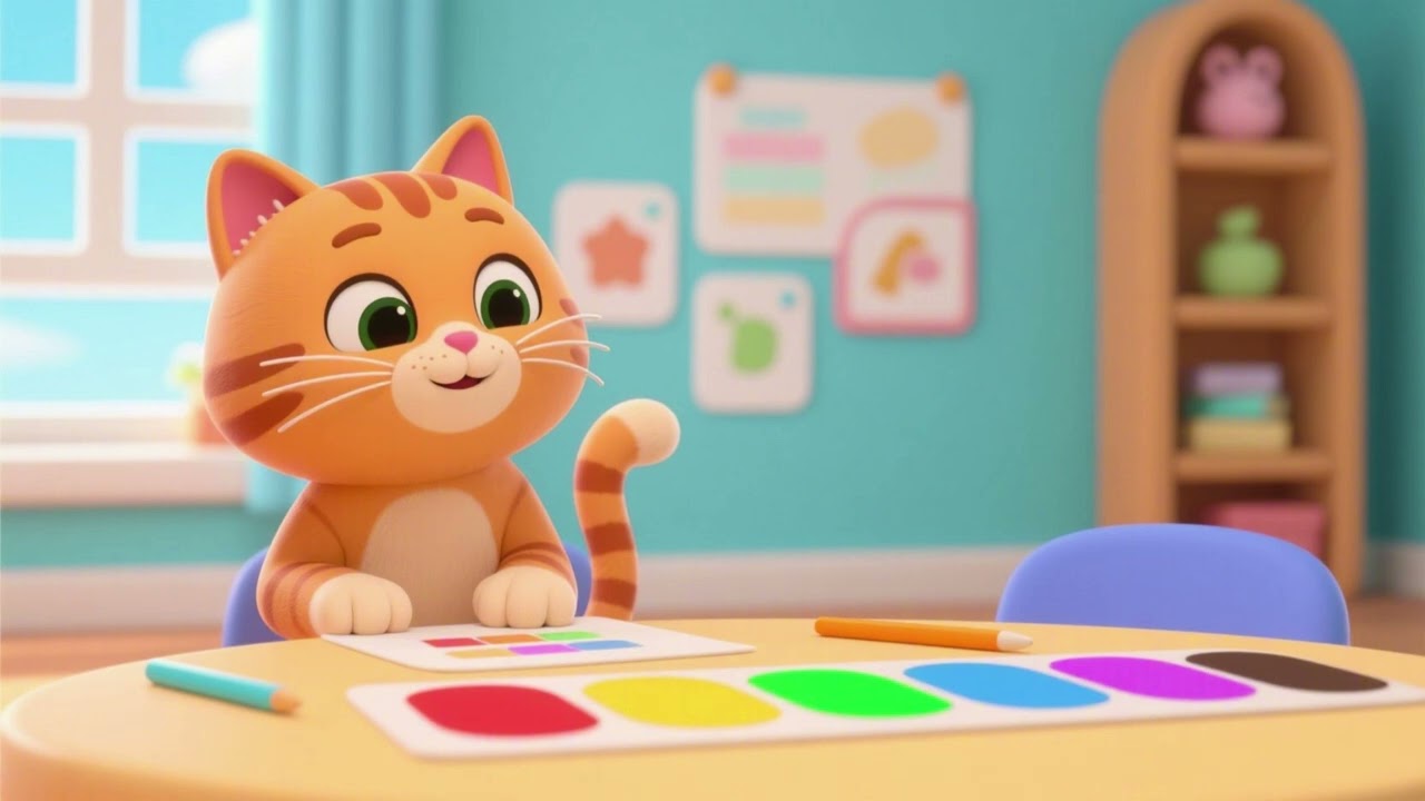Farben lernen mit einem orangefarbenen Kätzchen – Kinderlied & Lernreim