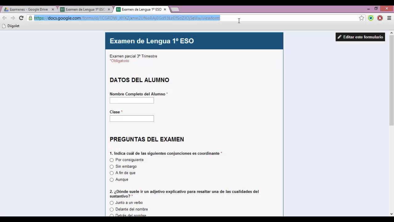 Crea y corrige examenes -tipo test- con Google Drive