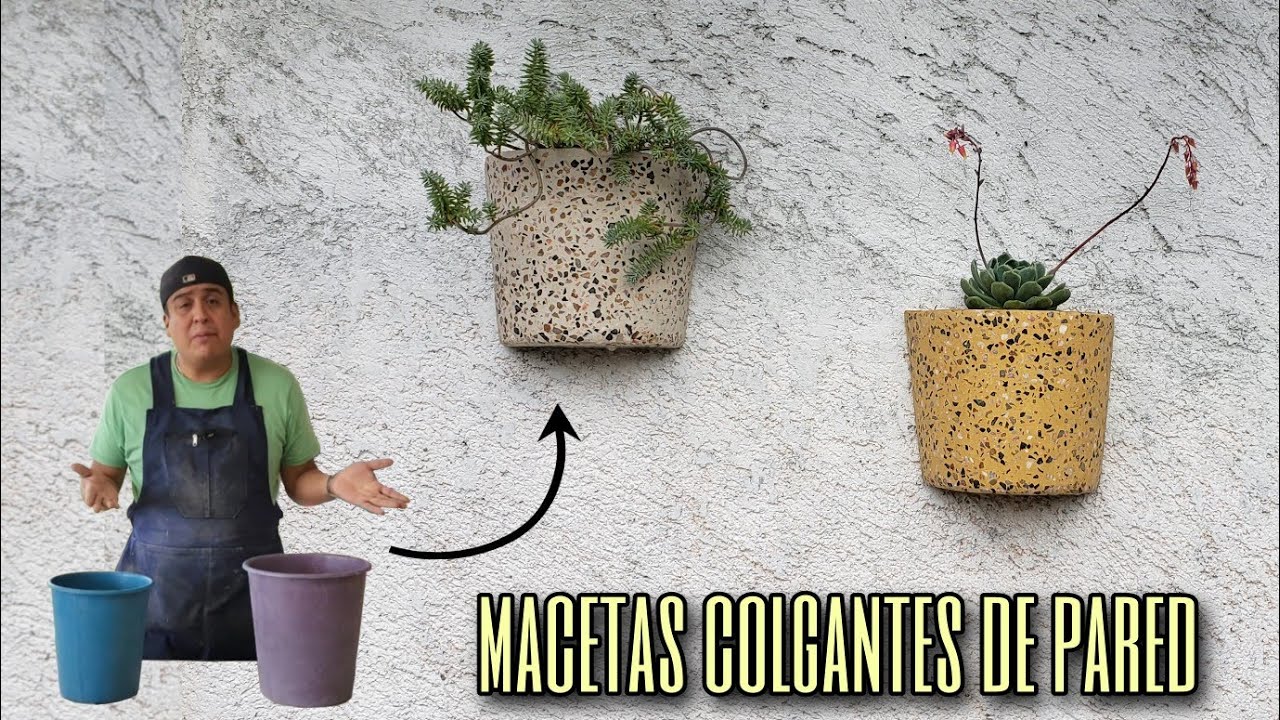 MACETAS colgantes de TERRAZO, hechas con 2 botes de plastico, para la pared