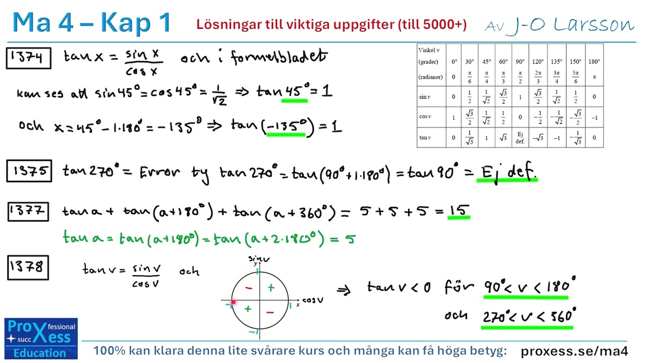 Matematik 4 - Lösningar till uppgift 1374, 1375, 1377, 1378, 1379, 1384, 1385 i Ma 4 5000+ (matte 4)