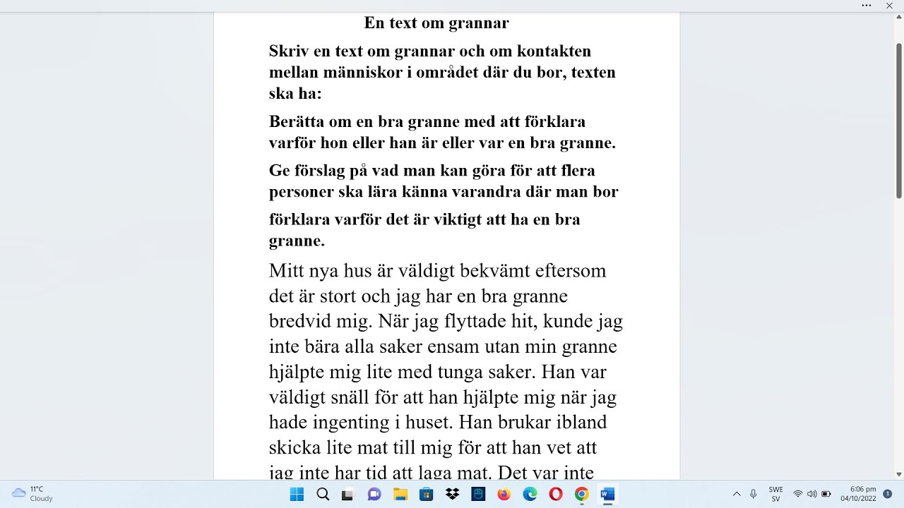 Berätta om en bra granne med att förklara varför - موضوع سويدي عن  جار جيد و اشرح السبب