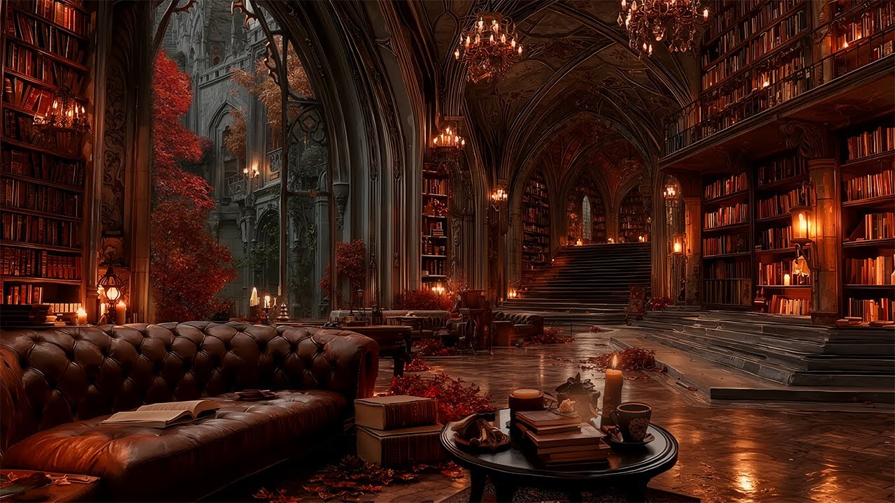 Autumn Serenity & Ancient Library Ambience | Smooth Piano & Violin | Dark Academia Music for Reading
