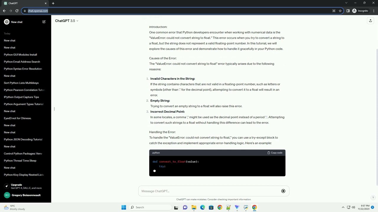 Python ValueError could not convert string to float