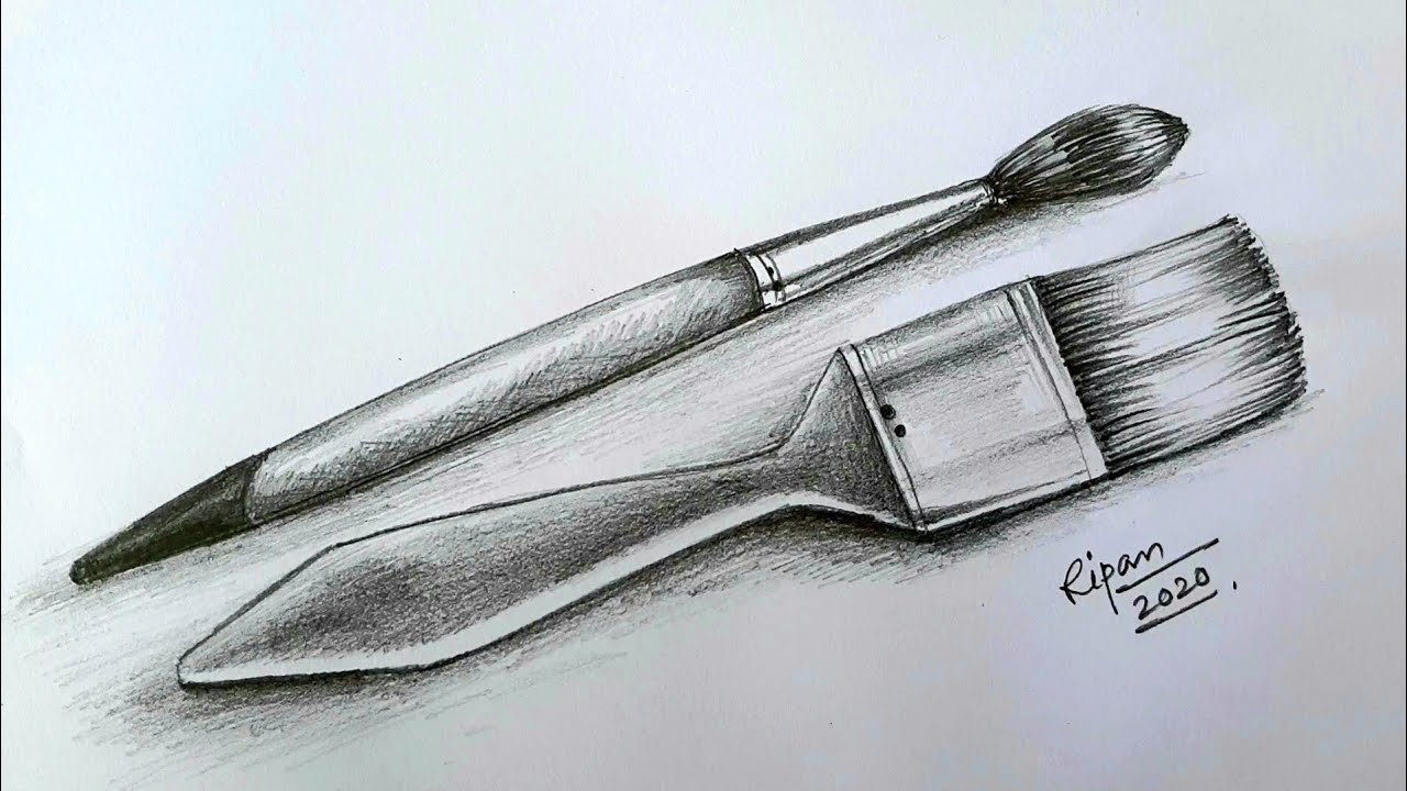 Still Life Drawing On Painting Brushes | Pencil Shade Drawing Tutorial |