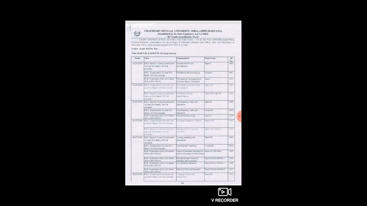 Cdlu University exam date sheet 2019