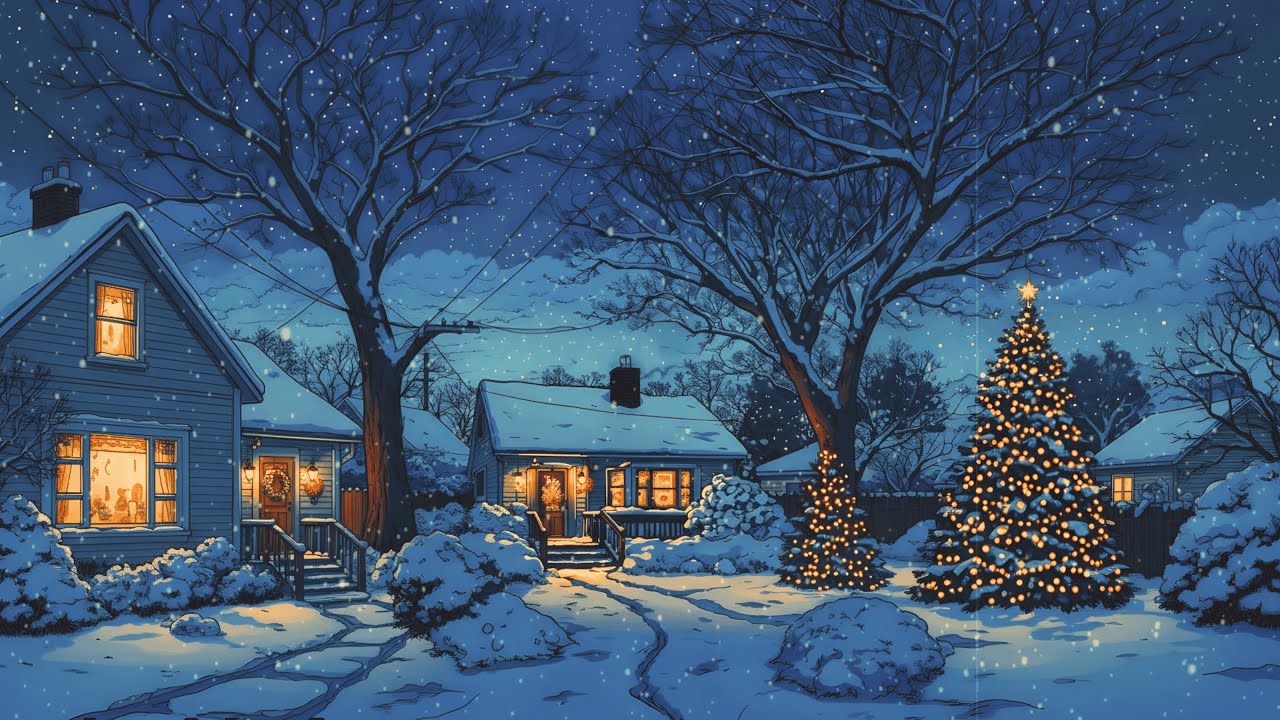 you’re in the 1940s listening to vintage oldies on a cozy snowy cottage | Crackling Fire