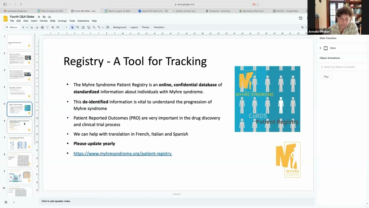 Myhre Research Family & Patient Q&A - Aug 2024 - SMAD4, Patient Registry, Biomarkers