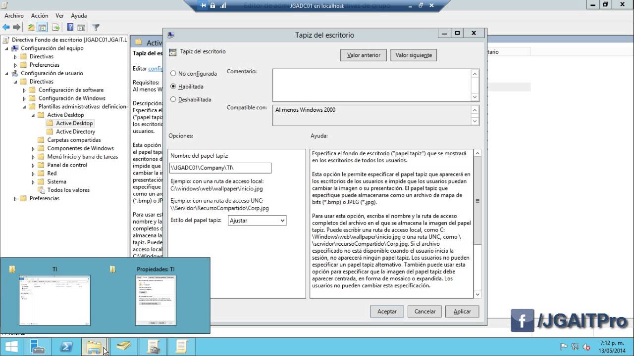 Windows Server 2012 R2 - Establecer fondo de escritorio para equipos del dominio