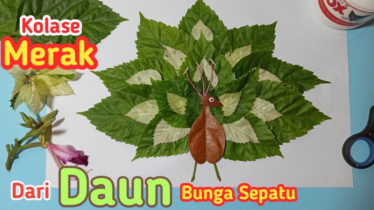 Cara Mudah Membuat Kolase Burung Merak Dari Daun