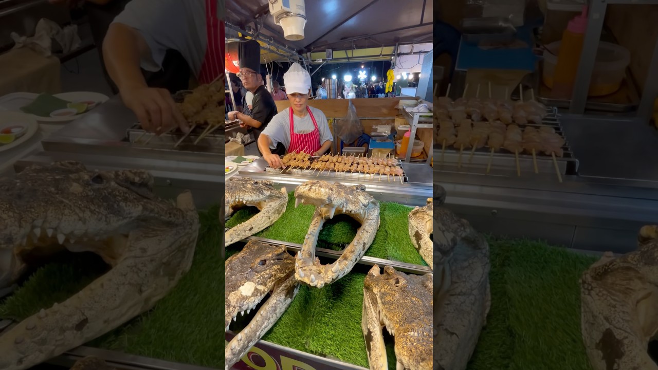 Grilled Crocodile at Ao Nang Landmark Night Market in Krabi, Thailand! #shortvideo #food #market