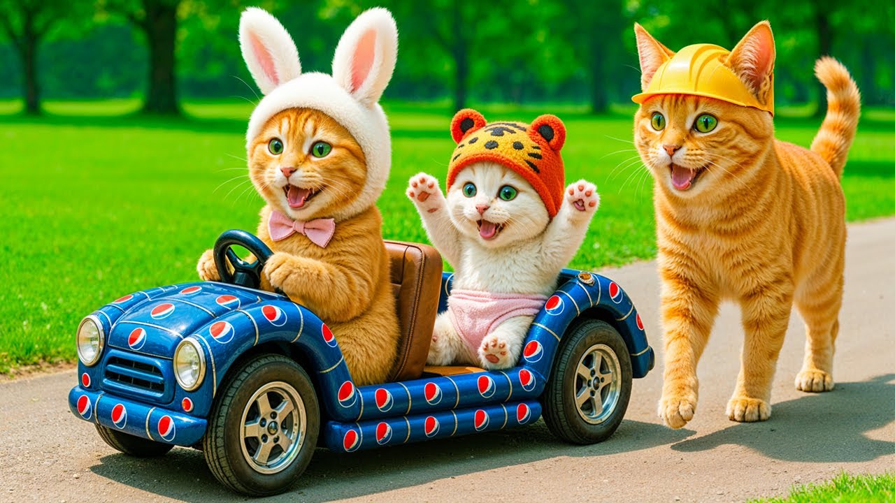 Mama Cat Creative Makes a Car from Cans for Kitten Brother and Sister - A Surprise Gift 🎁🚗🐱💖
