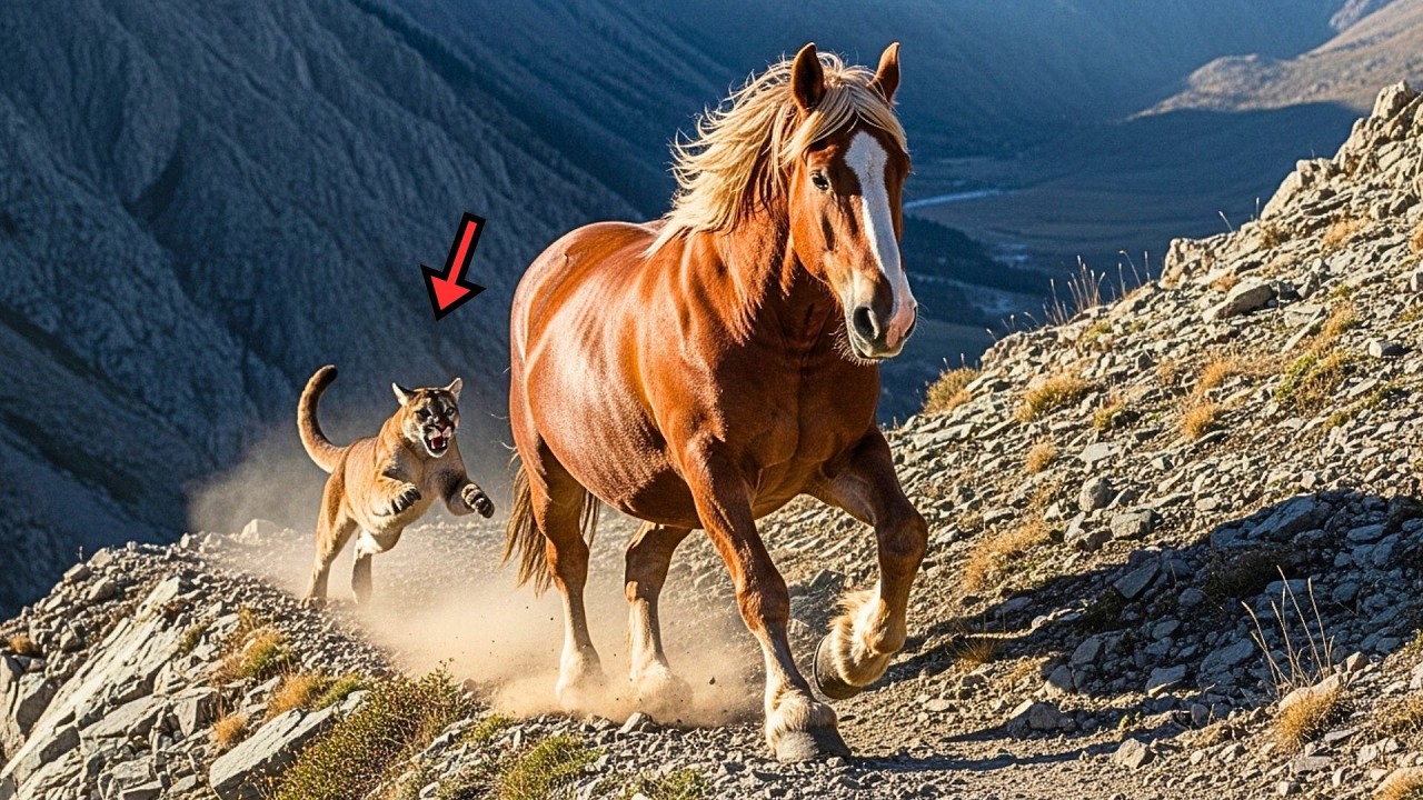 PUMA PERSIGUE YEGUA GIGANTE PREÑADA POR LA MONTAÑA... LA HUIDA DESESPERADA DURA 6 HORAS