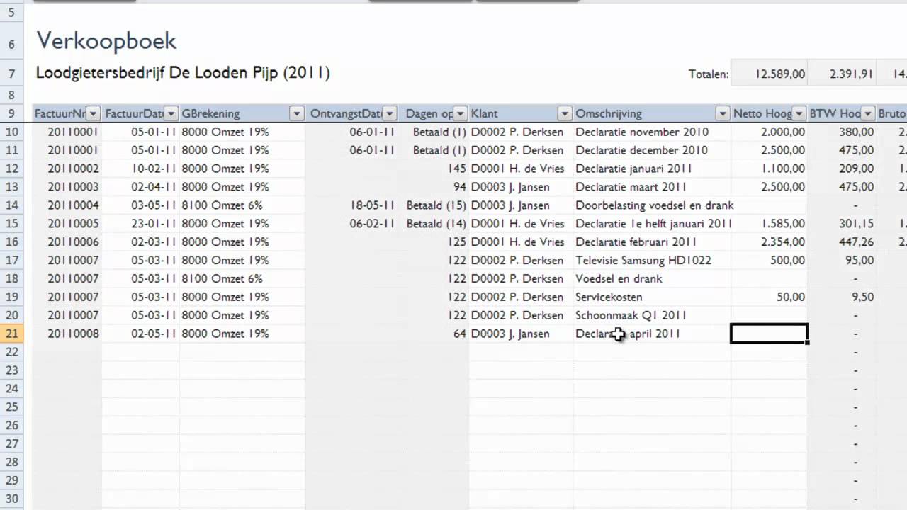 Boekhouden in Excel v1.2 - facturen maken