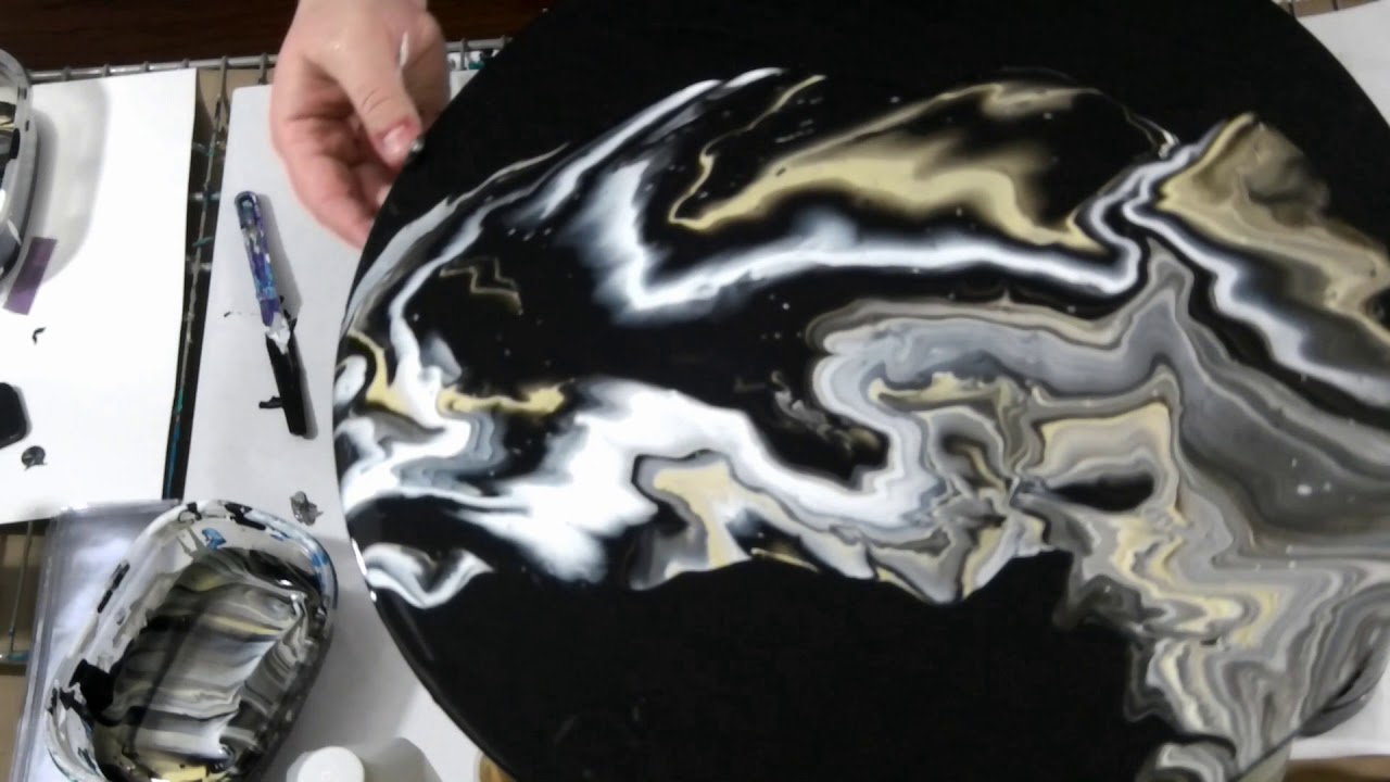(60) Black, White and Gold Negative Space Acrylic Pour