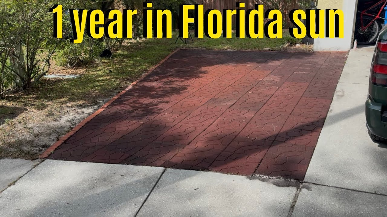 1 year update Rubberific rubber pavers from Lowe&rsquo;s to make custom parking spot on dirt