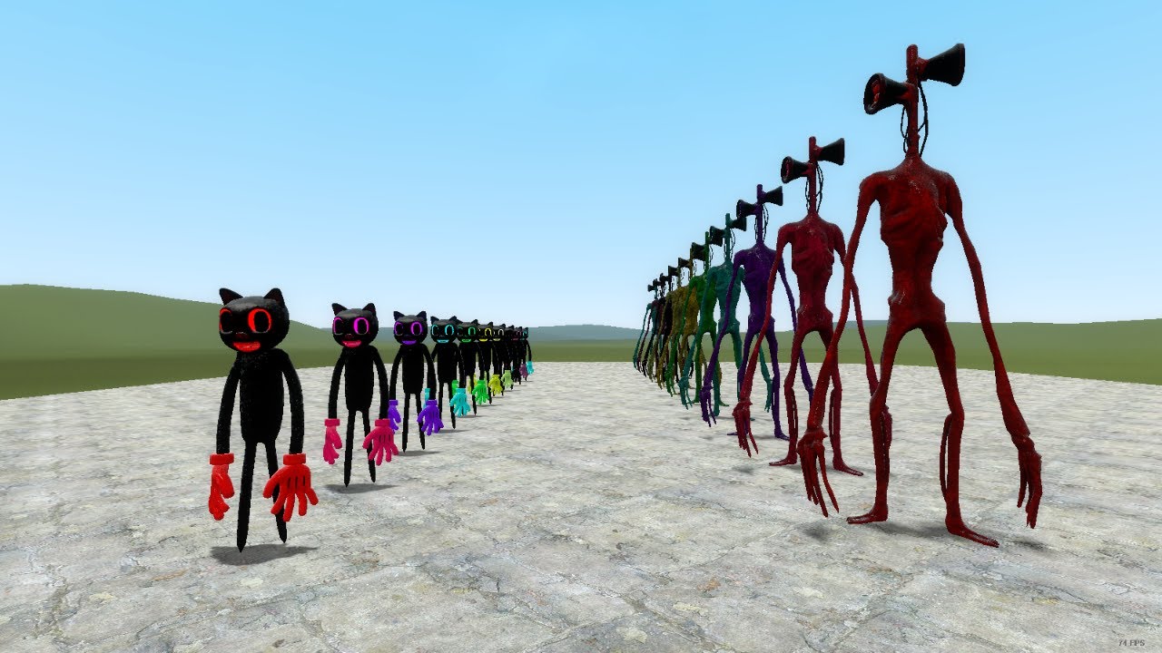 RAINBOW SIREN HEAD ARMY VS RAINBOW CARTOON CAT ARMY!! Garry's Mod Sandbox