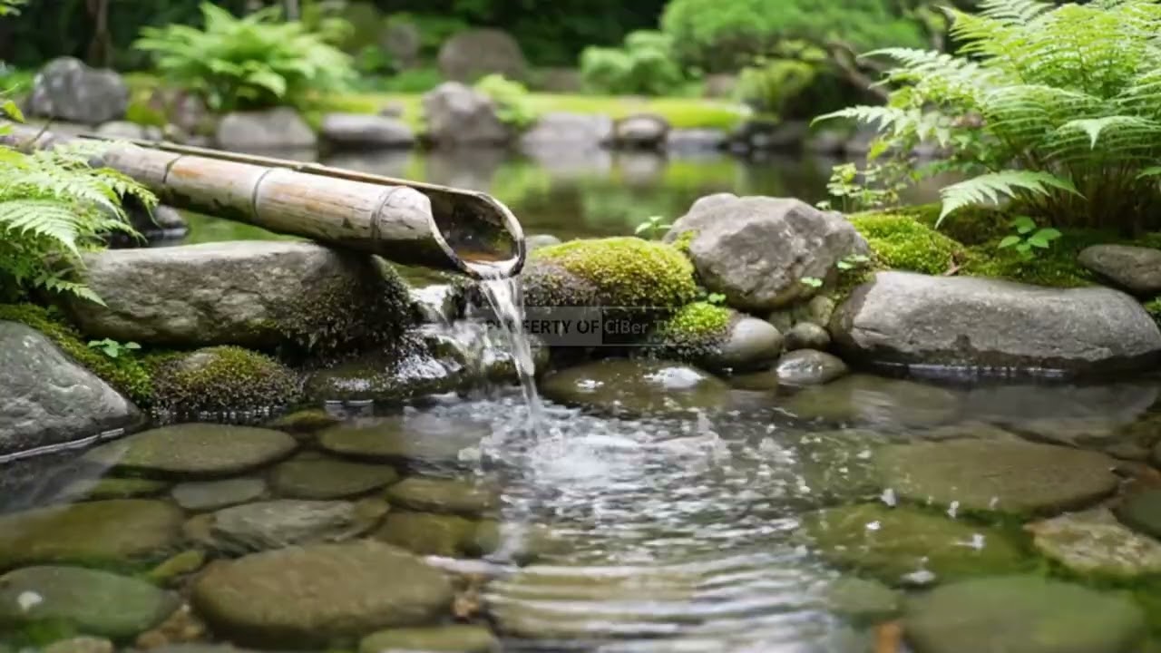 ASMR Bamboo Water Channel into Stone Pond - Steady Flow