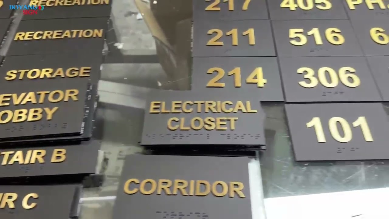 Custom ADA Compliant Braille Room Number Sign, Matte Blackwith Raised Gold Tactile Numbers for Hotel