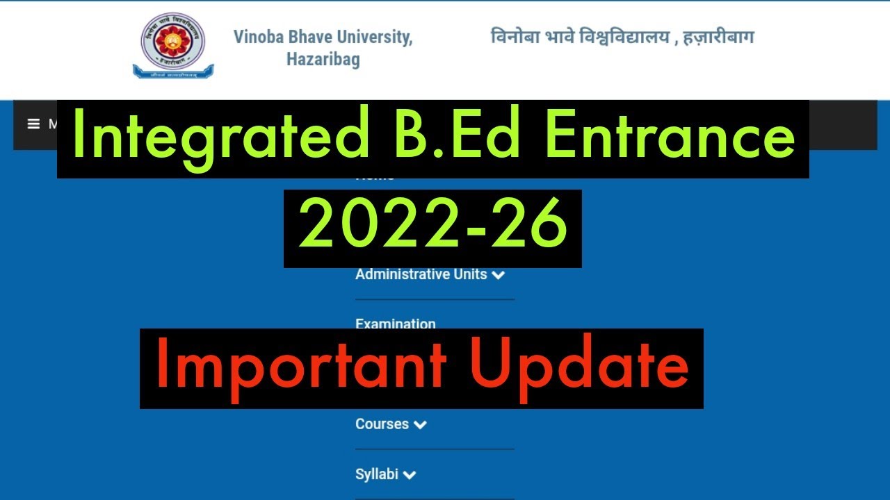 VBU Integrated B.Ed Admission 2022- 26 | Vinoba bhave University
