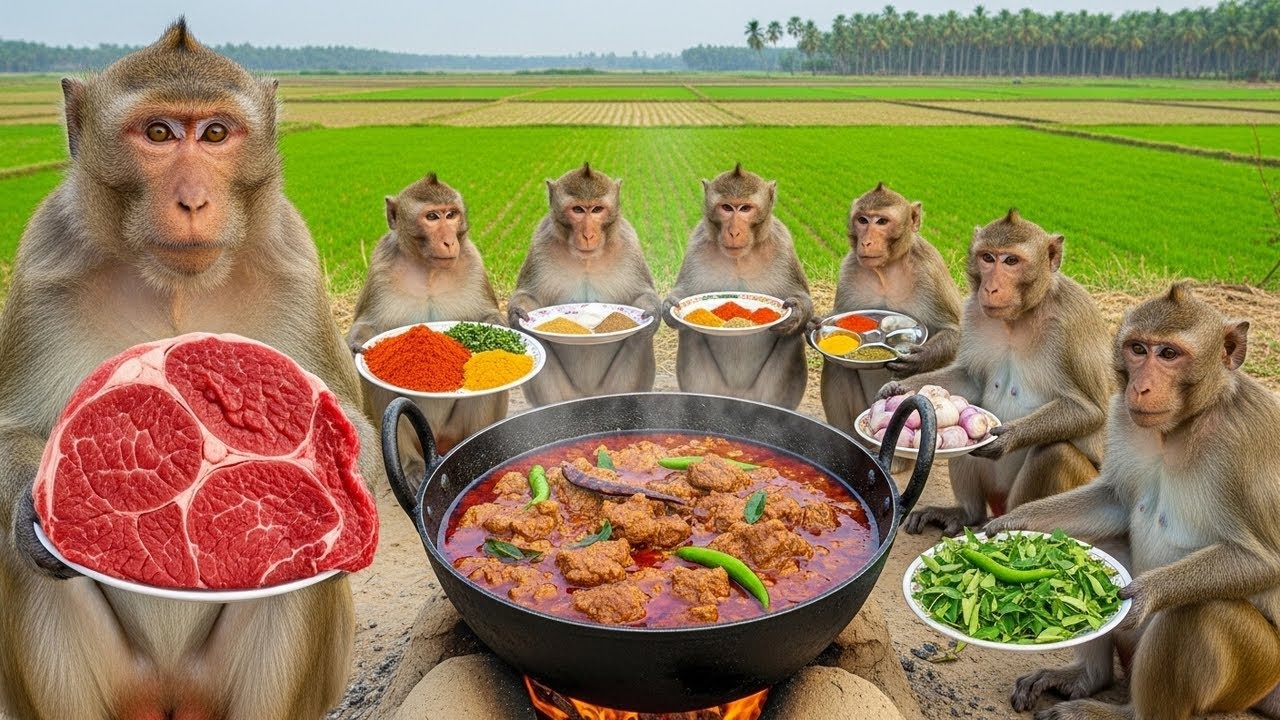 🐒 Monkeys Made Beef Curry in Jungle Village | Desi Style 🥩🔥😱