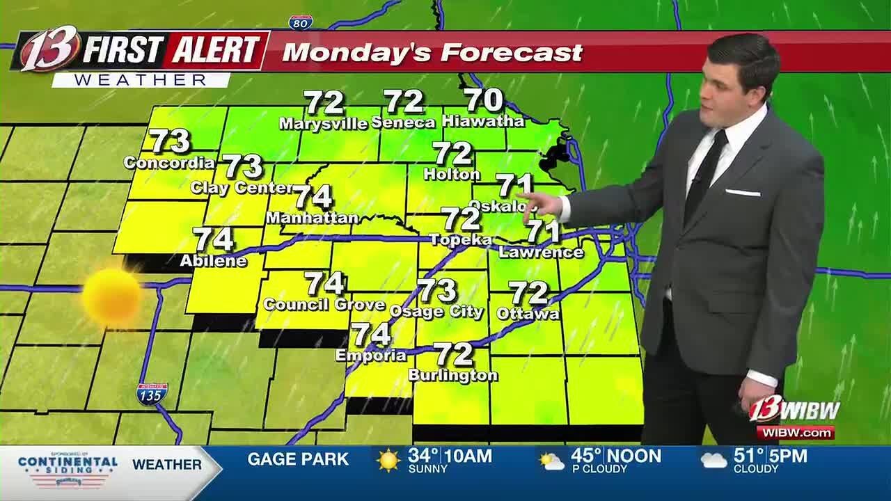 Above Average °F Continue, Near Record Highs Monday, Rain Chances Tuesday