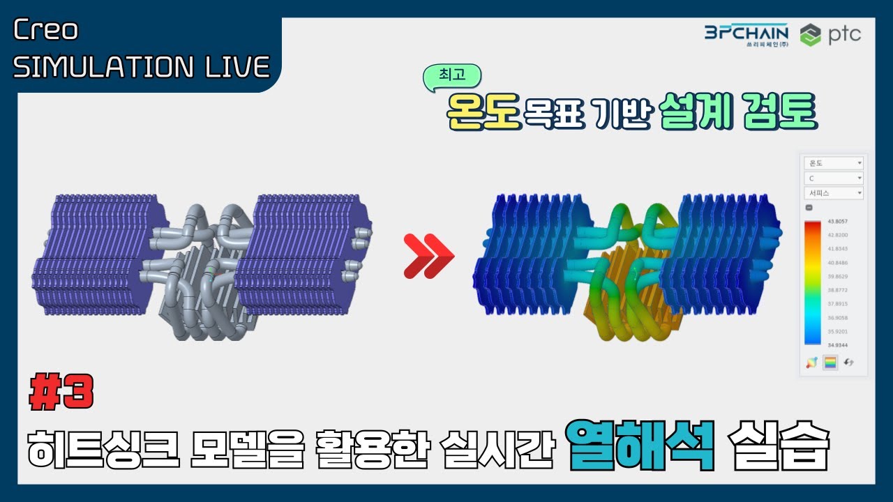 Creo Simulation Live(CSL) 3장. 파이프형 냉각 히트싱크 모델을 활용한 실시간 열해석 실습 #creo #simulation #thermal